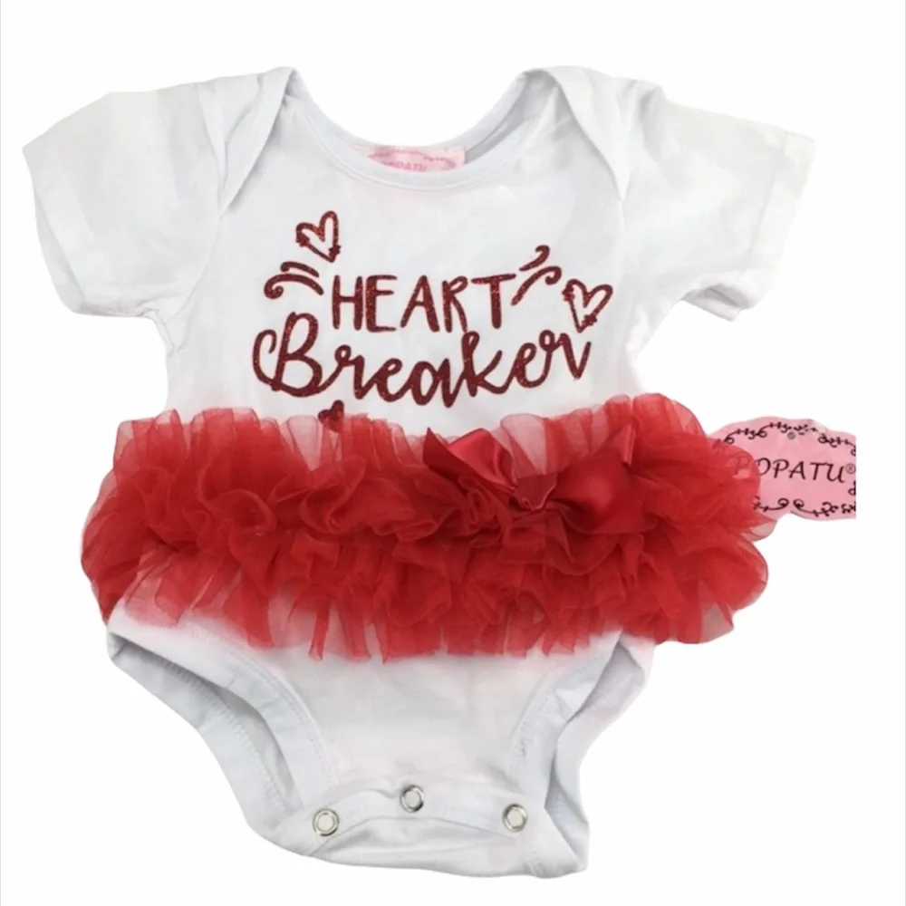 Popatu Heart Breaker Valentines Onesie, Red, 3-6M